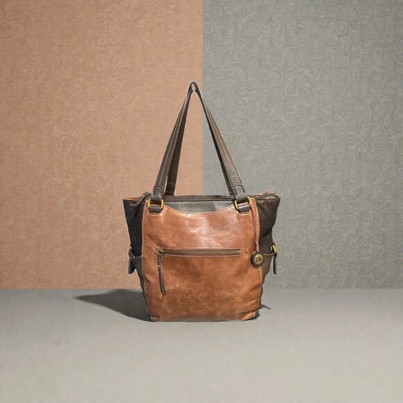 The Sak Kendra Work Tote Brown Teak Multi Leather Bag Pockets Boho Hobo Carryall - Picture 1 of 10